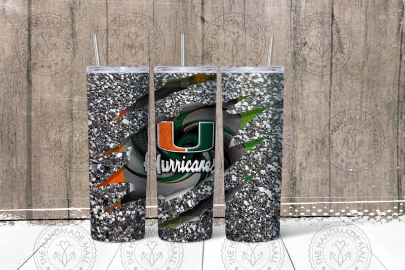 Download 20oz Skinny Tumbler NCAA Miami Hurricanes Glitter Design ...